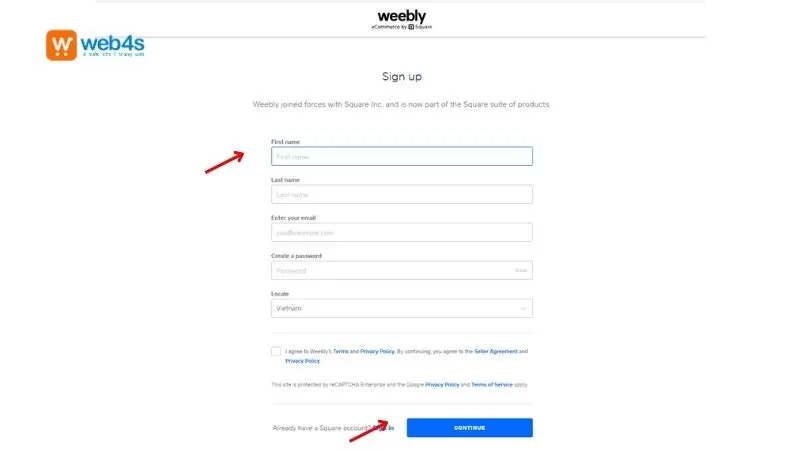 Đăng ký tài khoản Weebly